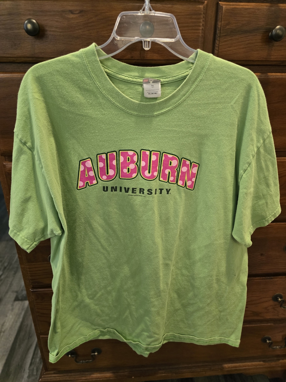 Hanes Lime Green,Auburn University Tee/Pink Lettering, Original Tiger Rags Shirt
